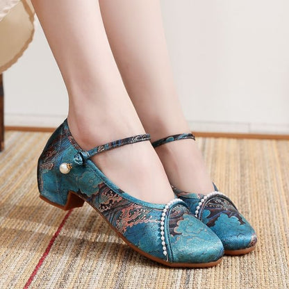 Embroidered Low Heel Sandals Textile