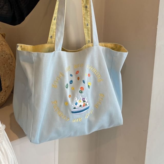 Embroidered Canvas Tote Bag