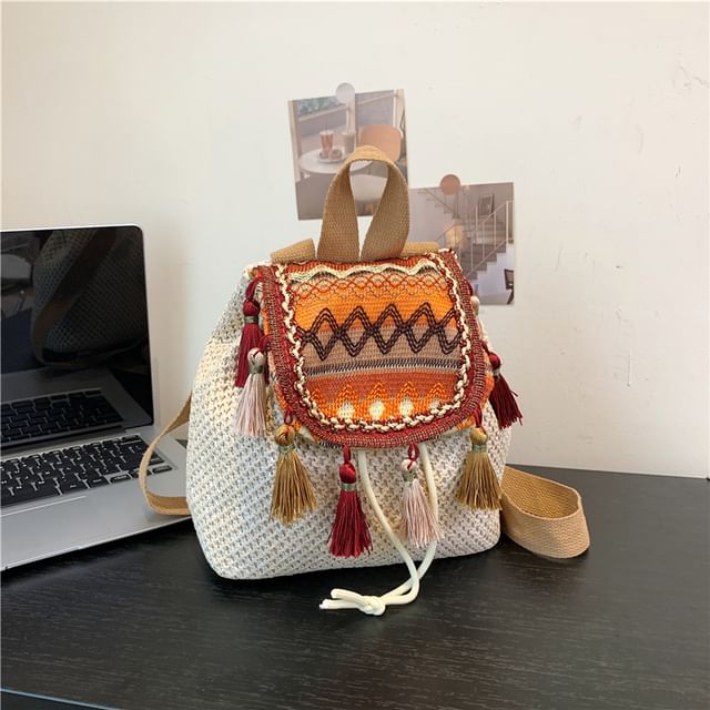 Tasseled Crochet Backpack