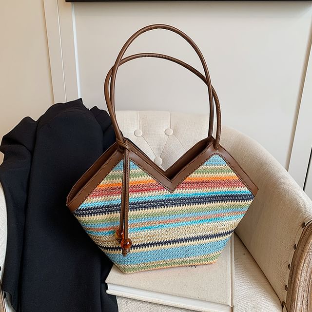 Striped Woven Handbag