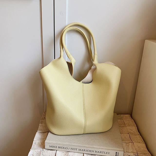 Faux Leather Plain Tote Bag