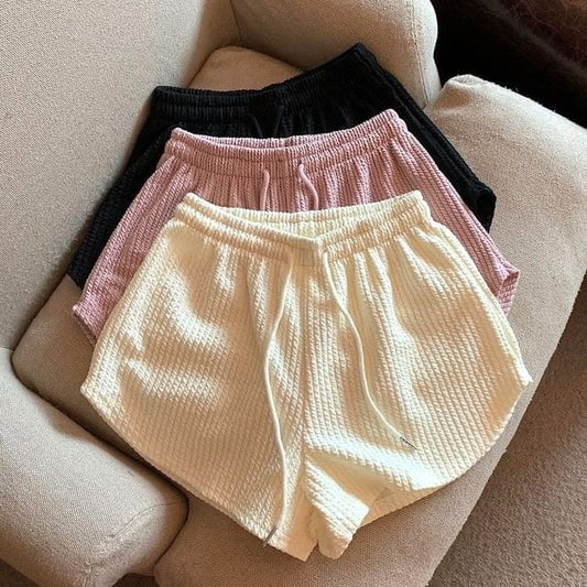 Drawstring Waist Plain Shorts