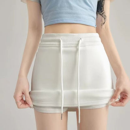 Drawstring Waist Plain Mini Pencil Skirt