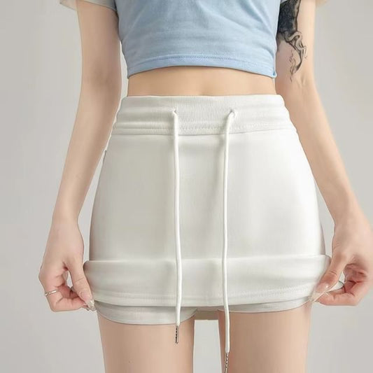 Drawstring Waist Plain Mini Pencil Skirt
