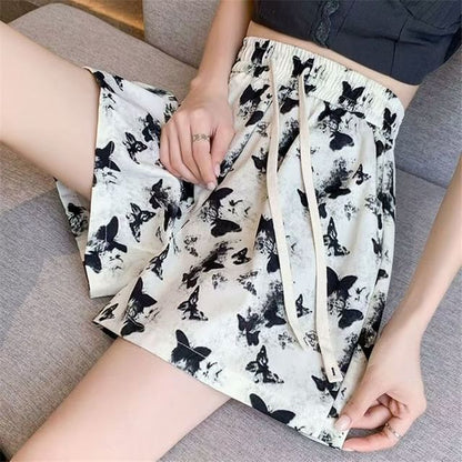 Drawstring Waist Butterfly Print Shorts