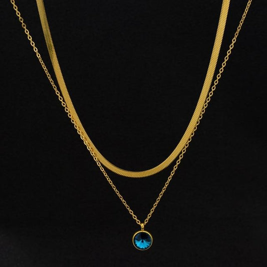 Rhinestone Pendant Layered Stainless Steel Necklace / Drop Earring / Set
