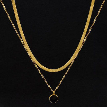 Rhinestone Pendant Layered Stainless Steel Necklace / Drop Earring / Set