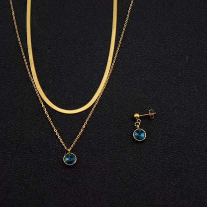 Rhinestone Pendant Layered Stainless Steel Necklace / Drop Earring / Set