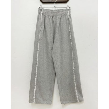 Low Waist Lace Panel Loose-Fit Wide-Leg Sweatpants