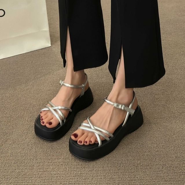 Faux Leather Platform Sandals