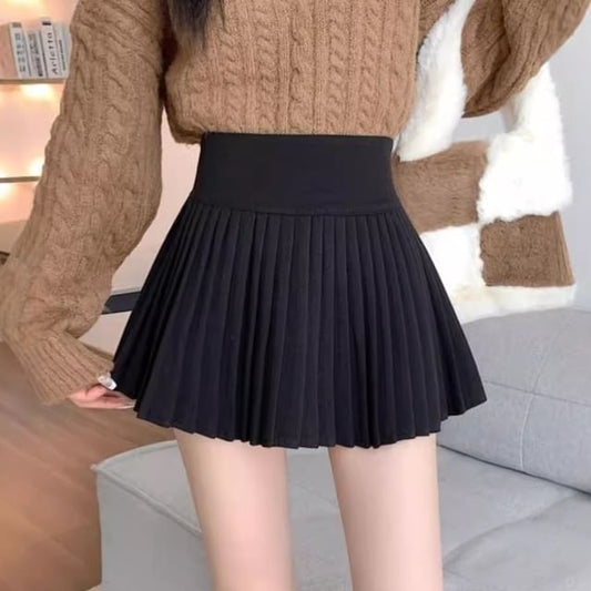 High Waist Plain Accordion Pleated Mini A-Line Skirt