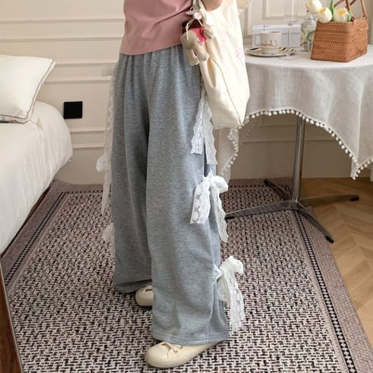 Pantalon de survêtement à jambe large avec nœud à taille élastique