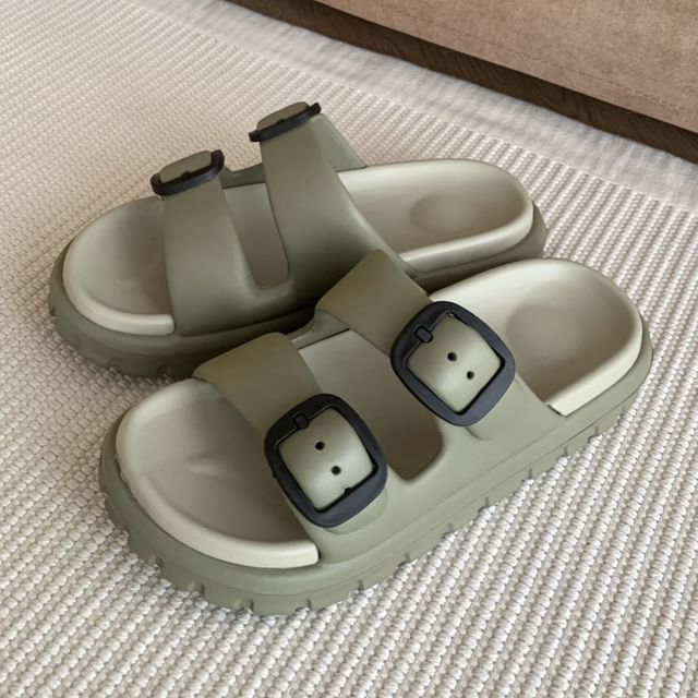 Double Buckle Platform Slide Sandals