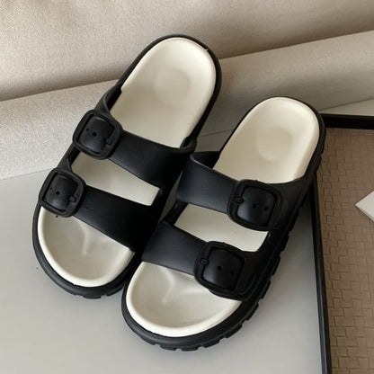 Double Buckle Platform Slide Sandals
