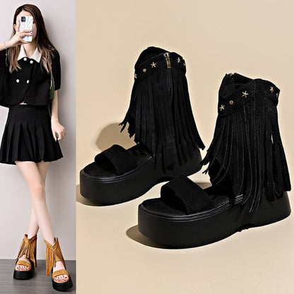 Studded Tassel Platform Sandals