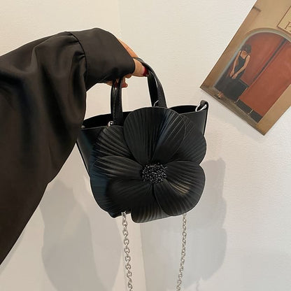Set: Chain Strap Flower Bucket Bag + Pouch