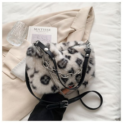 Chain Strap Leopard Print Fluffy Crossbody Bag