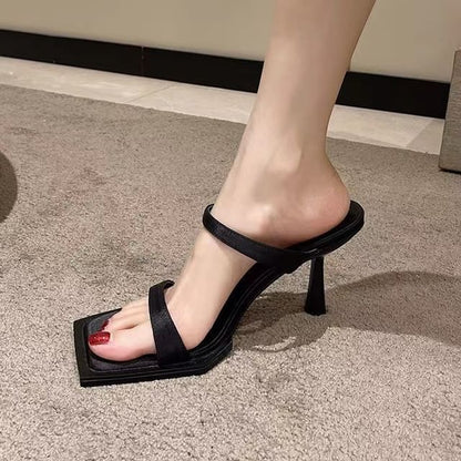 Square Toe High Heel Sandals / Alloy Anklet / Set