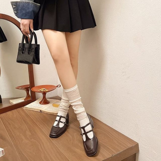 Heel Pumps Chunky Jane Double-Strap Mary Toe Square