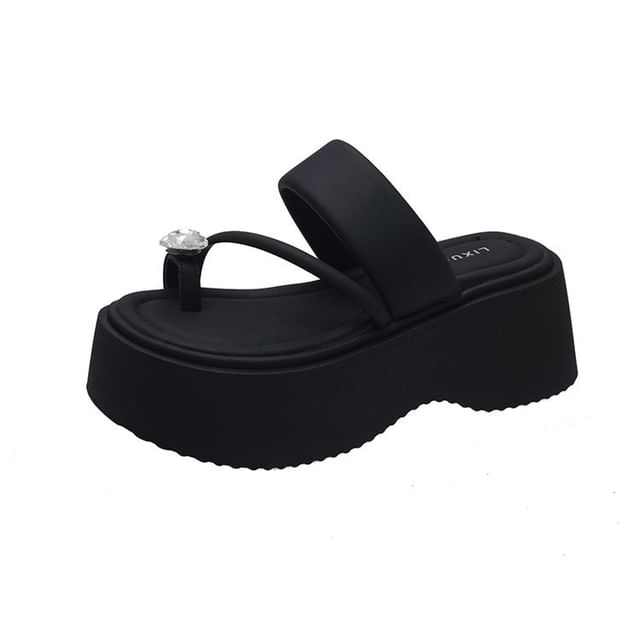Sandals Platform Loop Heart Rhinestone Toe Slide