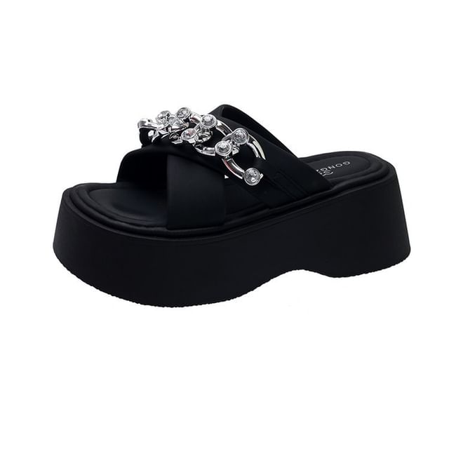 Chain Detail Platform Slide Sandals