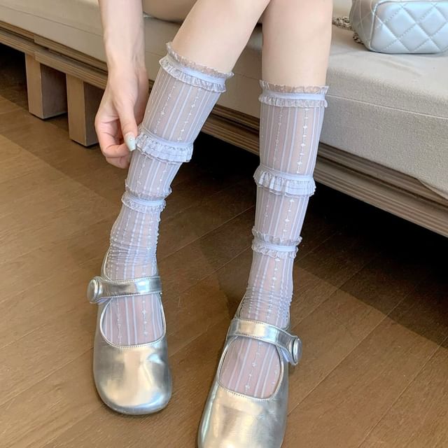 Ruffle Trim Mesh Socks / Set (Various Designs)