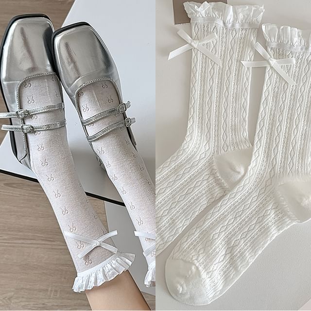 Ruffle Trim Mid Calf Socks / Set