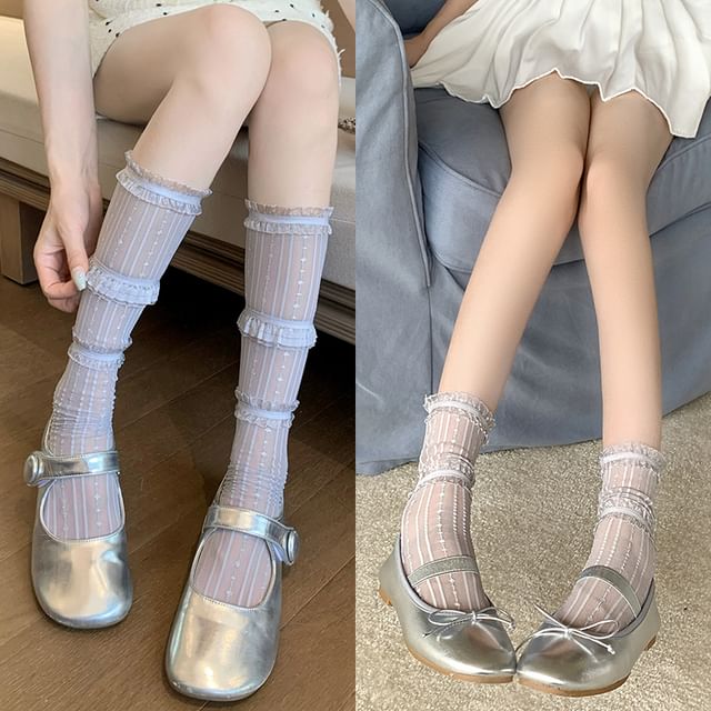 Ruffle Trim Mesh Socks / Set (Various Designs)