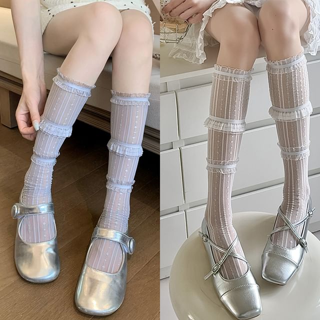 Ruffle Trim Mesh Socks / Set (Various Designs)