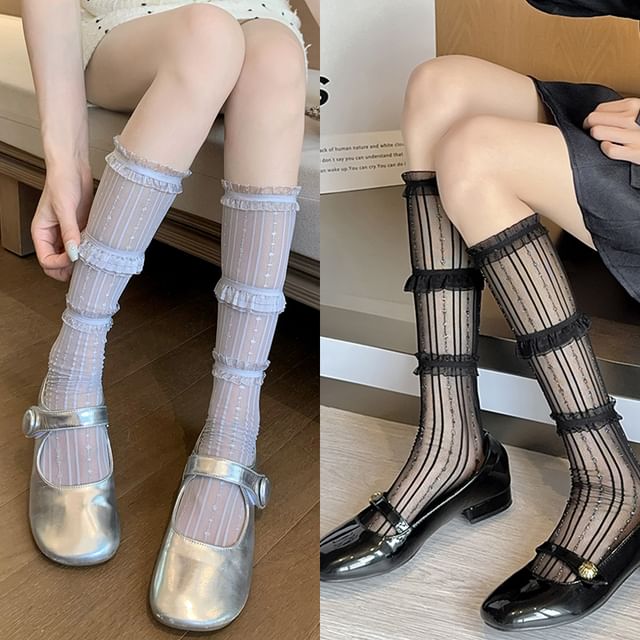 Ruffle Trim Mesh Socks / Set (Various Designs)