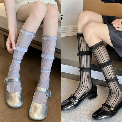 Ruffle Trim Mesh Socks / Set (Various Designs)