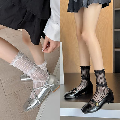 Ruffle Trim Mesh Socks / Set (Various Designs)
