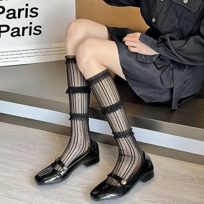 Ruffle Trim Mesh Socks / Set (Various Designs)