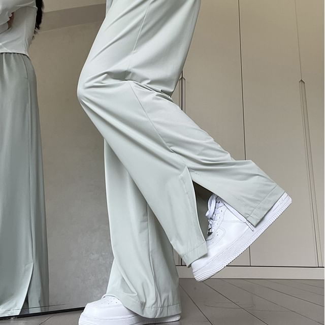 Side Slit High Rise Plain Wide Leg Sweatpants