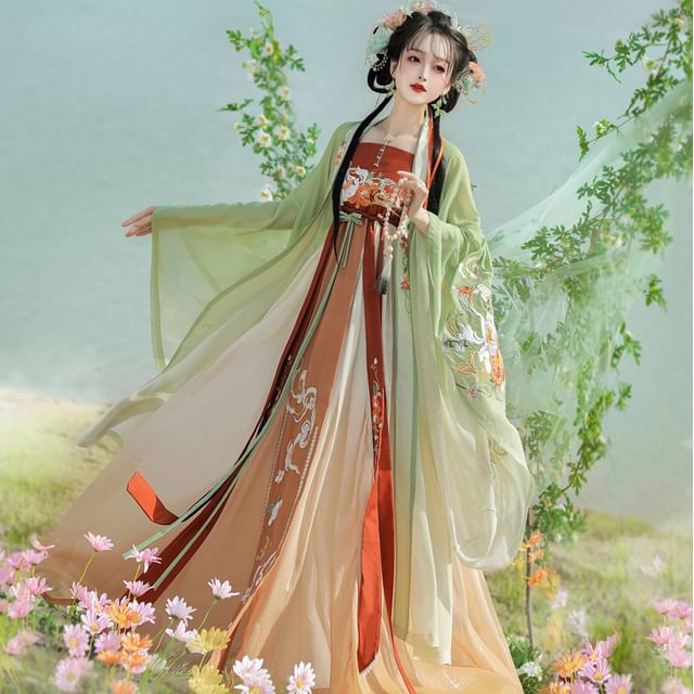 Flower Embroidered Hanfu Set