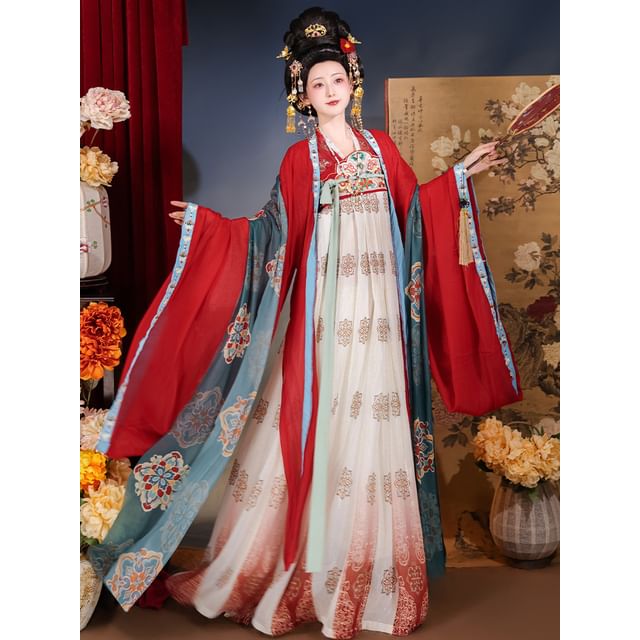 Flower Hanfu Jacket / Wrap Top / Maxi Dress / Set