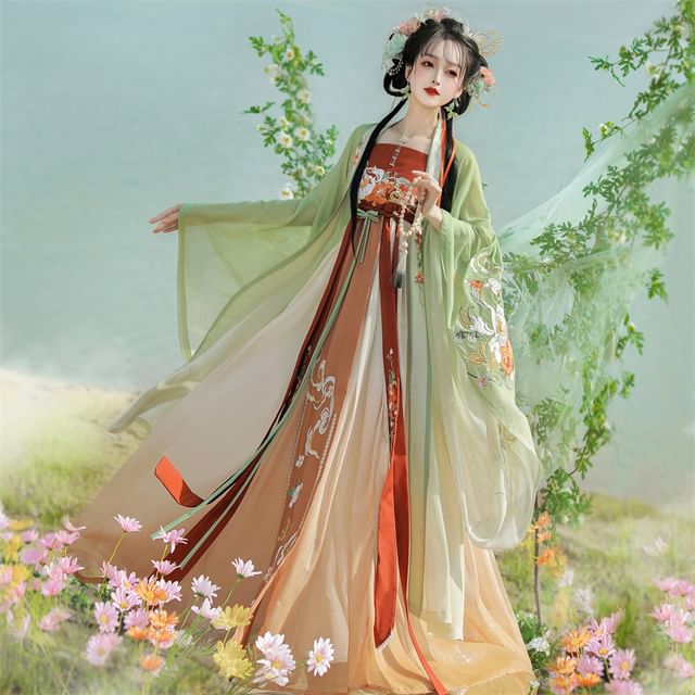 Flower Embroidered Hanfu Set