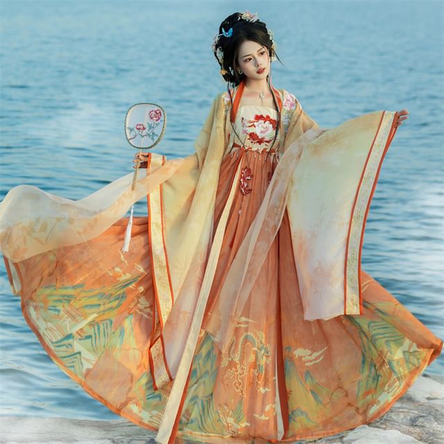 Flower Embroidered Hanfu Set