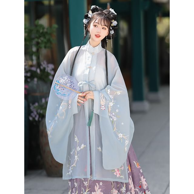 Flower Hanfu Jacket / Camisole Top / Maxi Skirt / Scarf / Set