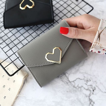 Heart Accent Faux Leather Short Wallet