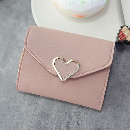 Heart Accent Faux Leather Short Wallet
