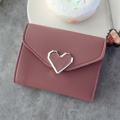 Heart Accent Faux Leather Short Wallet