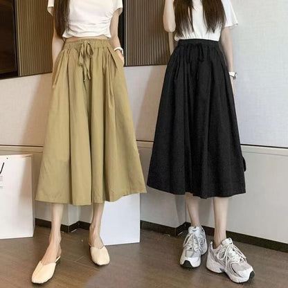 High-Rise Plain Midi A-Line Skirt