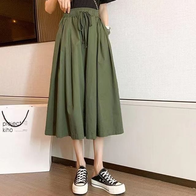High-Rise Plain Midi A-Line Skirt