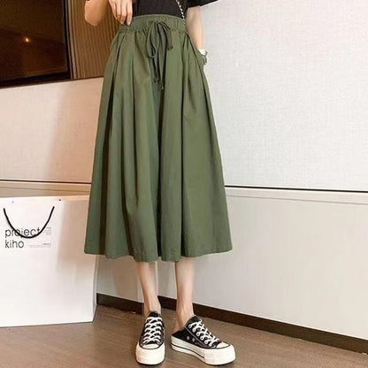 High-Rise Plain Midi A-Line Skirt