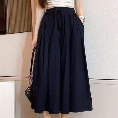 High-Rise Plain Midi A-Line Skirt