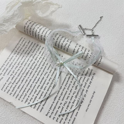 Bow Lace Choker / Butterfly Cross Drop Earring