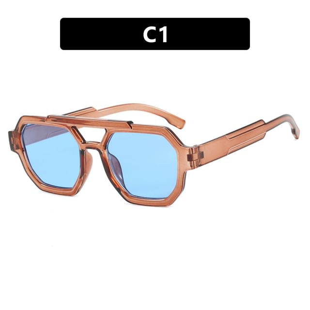 Geometric Double Bridge Plastic Sunglasses