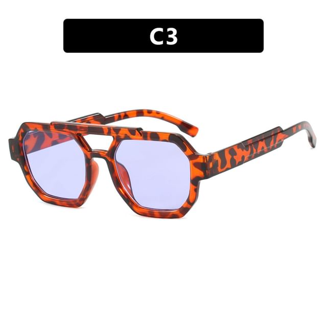Geometric Double Bridge Plastic Sunglasses