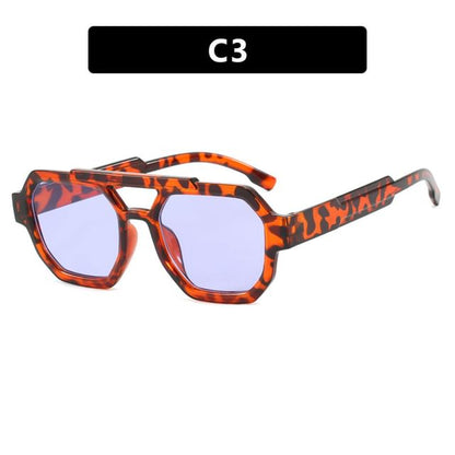 Geometric Double Bridge Plastic Sunglasses